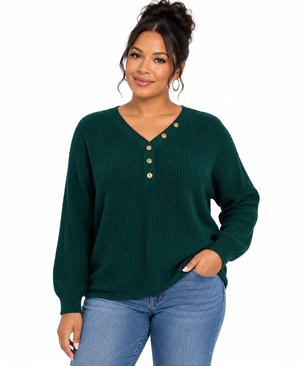 St. John's Bay Women's Hunter Green Button Neck Sweater Size XL NWOT